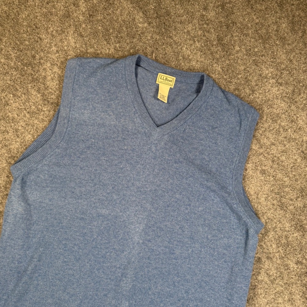 LL Bean Mens XL Tall Blue Lambswool V-Neck Sweater Vest 0JLW3 Heathered Knit 783